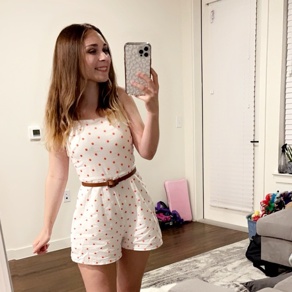 Francesca's Collections Pants - Francesca’s White Polka Dot Romper